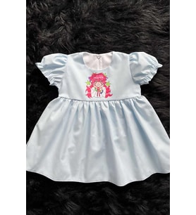 ANİME KIZ ŞEKER BASKILI BEBE MAVİ KIZ ÇOCUK BEBEK POPLİN ELBİSE (Bebek Mavisi)