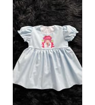 ANİME KIZ ŞEKER BASKILI BEBE MAVİ KIZ ÇOCUK BEBEK POPLİN ELBİSE (Bebek Mavisi)