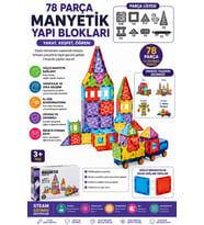 2 Arabalı Eğitici 78 Parça 7,5 Cm Manyetik Yapı Blokları Steam Aktivite Oyuncağı Manyetik Tiles