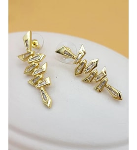 Baget Taş Geometrik Gold Küpe