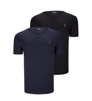 İKİLİ SET T8568 DEWBERRY V YAKA ERKEK T-SHIRT-SİYAH-LACİVERT