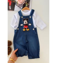 3 Boyutlu Mcky Aplikeli Kot Salopetli Erkek Bebek 2’li Takım - Lacivert