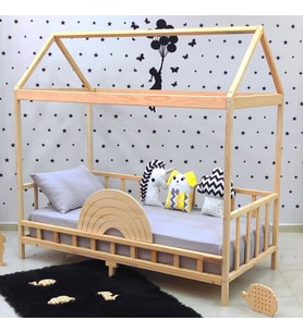 Markaawm Çatılı Montessori Yatak 90x190 Doğal Çam Çocuk Karyola 90X190 (Karışık)