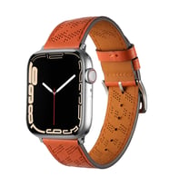 Apple Watch 7 45mm Uyumlu Kordon Deri Şık Tasarımlı Luxury Strap KRD-76 Kayış (Turuncu)