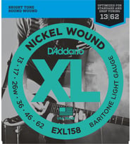 D'Addario EXL158 XL Nickel Wound Bariton Elektro Gitar Tel Seti - 13-62 Light Baritone (Profesyonel)  Bariton Gitarlar İçin Tasarlanmış Uzunluk ve Gerilim, Derin Baslar ve Zengin Tonlar