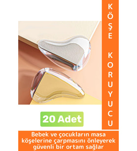 Pratik Çocuk Bebek Güvenlik Masa Komodin Mobilya Çarpma Önleyen Silikon Köşe Kenar Koruyucu 20 Adet