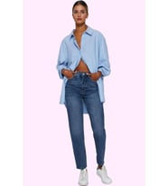 Kadın Pamuk Mom Jean Denim Pantolon Yüksek Bel Regular Boy Günlük Kullanım Kaliteli Malzeme (Koyu Mavi)