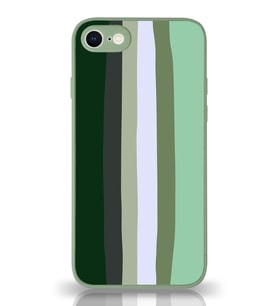 PrintiFy Apple iPhone 7 ile Uyumlu Kamera Korumalı Yeşil Gökkuşağı Desenli Cam Kapak Yeşil