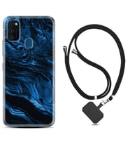 Samsung M21 M22 M23 M30 M31S M32 Kılıf Boyun Askılı Silikon Blue MArble 1379