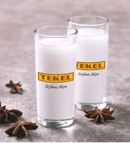 BK Gift Kişiye Özel Renkli Baskılı Tekel Tasarımlı İkili Rakı Bardağı Seti-1 (Beyaz)