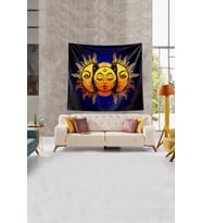 Lacivert Güneşin İçindeki Ay Leke Tutmaz Kadife Kumaş Duvar Örtüsü Duvar Halısı Tapestry