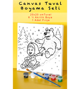 Eğlenceli Çocuk Boyama Seti - Tuval Boyama Seti 20x20 Çocuk Hobi Seti Akrilik Boyalı Ön Çizimli