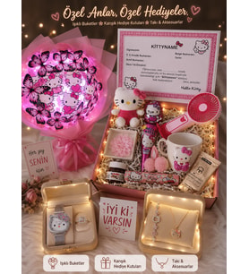 çocuk hediye paketi kız çocuğu özel set ışıklı Buket demet ve Set Pembe Takım 16 PARÇA