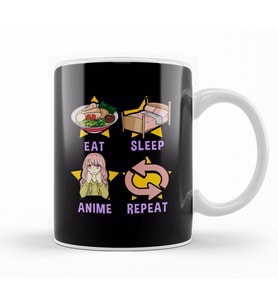Cute Eat Sleep Anime Repeat Funny Anime Obsessed Kupa Bardak Porselen