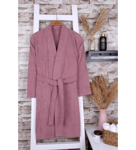 %100 Pamuk Gül Kurusu Kadın Kimono Bornoz