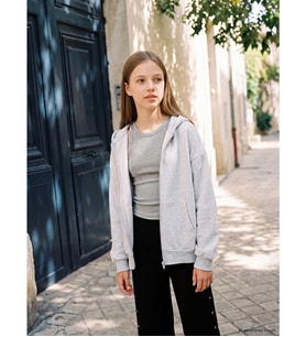 LCW Kids Gri Kapüşonlu Kız Çocuk Fermuarlı Sweatshirt