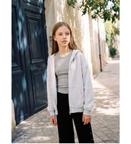 LCW Kids Gri Kapüşonlu Kız Çocuk Fermuarlı Sweatshirt