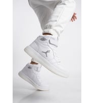 Cool Beyaz-Pudra Cırtlı Basket Tarzı Bilek Boy Sneaker Kız Çocuk Spor Ayakkabı Haykat Uzun Air