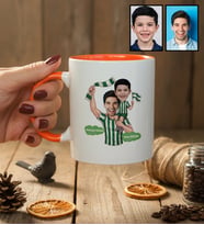 Kişiye Özel Karikatürlü Yeşil Beyaz Baba Oğul Kupa Bardak Babalar Günü Hediyesi