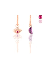 Gümüş rose fuşya taşlı Kombin Üçlü Küpe Seti SGTL11777ROSE