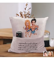 BK Gift Kişiye Özel Sevgililer Karikatür Tasarımlı Organizer Kumanda ve Atıştırmalık Cepli Pembe Kırlent Yastık-8 Arkadaşa Hediye, Cepli Yastık