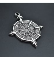 Viking Vegvisir Pusula  Kolye Ucu - Antik Gümüş Kaplama - Kod:210