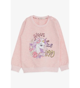 Breeze Kız Çocuk Sweatshirt Unicorn Baskılı 2-6 Yaş, Somon Melanj