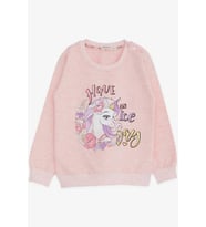 Breeze Kız Çocuk Sweatshirt Unicorn Baskılı 2-6 Yaş, Somon Melanj