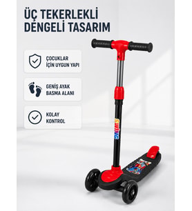 Çocuk Skuteri 3 Tekerlekli Geniş Basma Alanlı Ayarlanabilir Boy Scooter