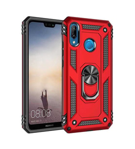 Huawei P20 Lite Kılıf Metal For Car Yüzüklü Standlı Military Ring Serisi (Kırmızı)