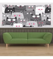 Sevimli Kediler Kedi Desen Leke Tutmaz Kadife Dokulu Kumaş Duvar Örtüsü Duvar Halısı Tapestry (Gri)