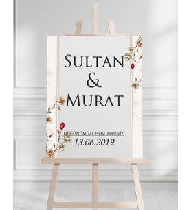 Söz Nişan Düğün İçin 50x70 Karşılama Panosu - Renkli Çiçek Desenli 02