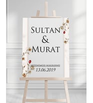 Söz Nişan Düğün İçin 50x70 Karşılama Panosu - Renkli Çiçek Desenli 02