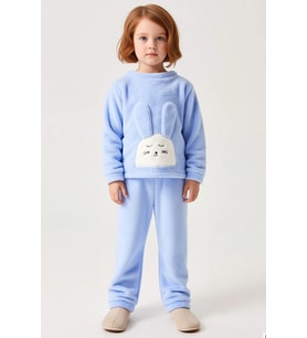Kız Çocuk Bisiklet Yaka Standart Kol Uzun Kol Regular Kalıp Peluş Örme Pijama Takımı Dayanıklı
