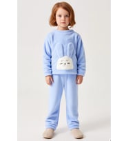 Kız Çocuk Bisiklet Yaka Standart Kol Uzun Kol Regular Kalıp Peluş Örme Pijama Takımı Dayanıklı