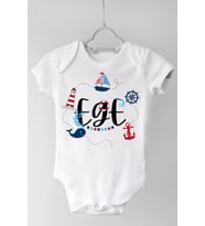 Unisex Bebek Beyaz Deniz Temalı Ege Çıtçıtlı Kısa Kol Body Zıbın