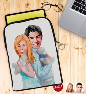 BK Gift Kişiye Özel Sevgililer Karikatürlü Taşınabilir Koruyucu Tablet Kılıfı & Organizer Çanta - Siyah-87