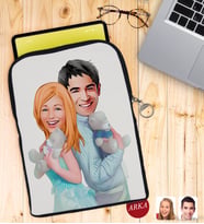 BK Gift Kişiye Özel Sevgililer Karikatürlü Taşınabilir Koruyucu Tablet Kılıfı & Organizer Çanta - Siyah-87