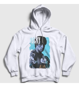 Presmono Unisex Beyaz Victory Film Rocky Kapüşonlu Sweatshirt 250611tt