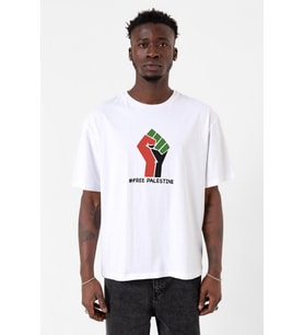 Hand Free Palestine Beyaz Erkek Oversize Tshirt