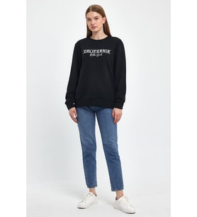 Kadın Bisiklet Yaka Rahat Kalıp 3 iplik Kalın Californıa Baskılı  Sweatshirt SPR24SWK32 (Siyah)