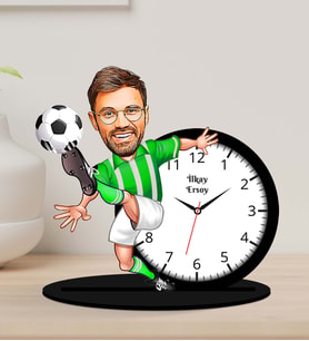 Kişiye Özel Karikatürlü Futbolcu Ahşap Biblo Masa Saati