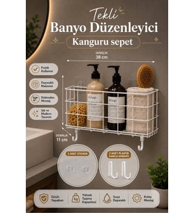 Beyaz Tekli Yapışkanlı Banyo Sepet Düzenleyici Organizer