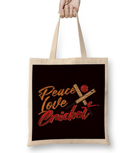 Peace Love Cricket Player Cricketer Bat Ball Game Bez Çanta Uzun Saplı