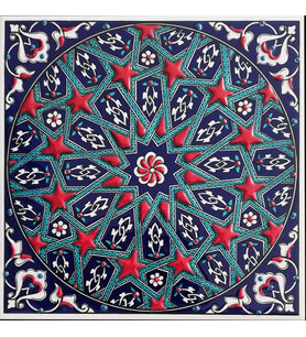 Armada Çini 20x20 Cm ED 332 Kobalt Yıldızgeçme Desenli Eldekoru Çini karo
