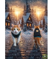 Siyah Kışlık Kedi Köpek Kıyafeti Sarı Kedi Baskılı Kışlık Siyah Elbise