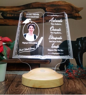 Fotoğraflı Mezuniyet Hatırası, Öğrenciye İsimli Karne Mezuniyet Hediyesi, Kitap Tasarımlı 3D LED Lamba