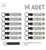 Kurs Bitimi Anısına, 14'lü Set, Eğitmen ve Katılımcı İsimli Deri Hatıra Anahtarlık, Beyaz & Yeşil