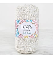 Loren Soft Star Makrome İpi Sarı Simli Krem RM103