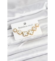 316L Çelik Gold Beyaz Renk 3 Boy Yonca Küpe Seti - TJ-BKP11237